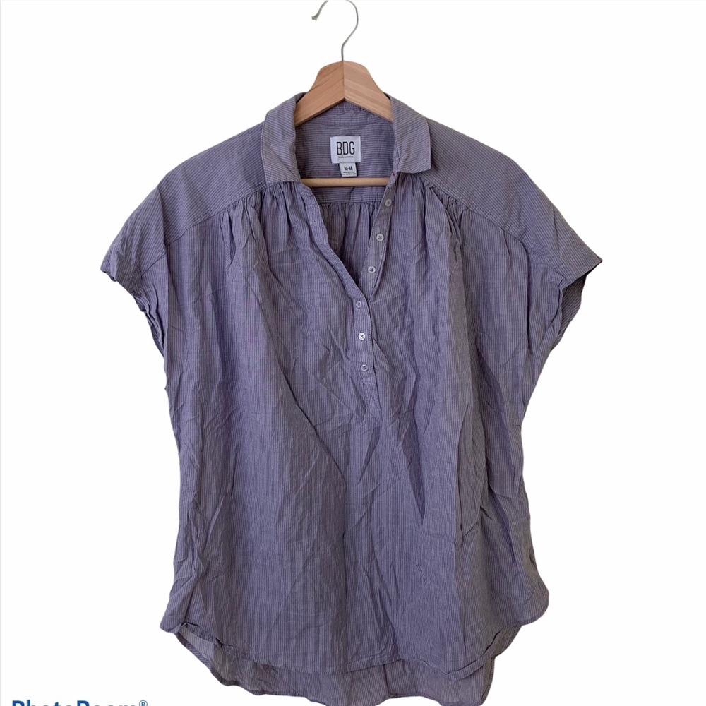 BDG Urban Outfitters Blue and White Pinstripe Flowy Cotton Top